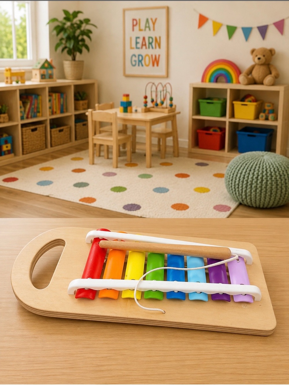 Hape Rainbow Wooden Xylophone Toy for Kids & Toddlers - Multicolor